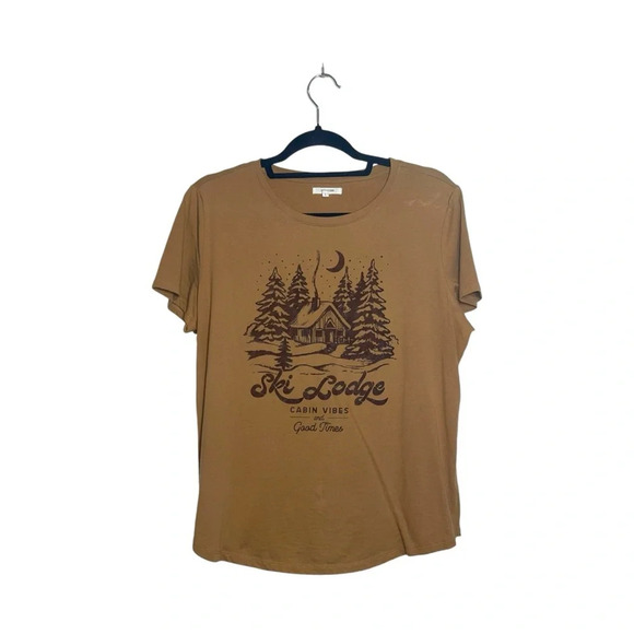 Maurices Tan & Brown Ski Lodge Velvet Graphic Short Sleeve Tee Large Women’s - Picture 2 of 12